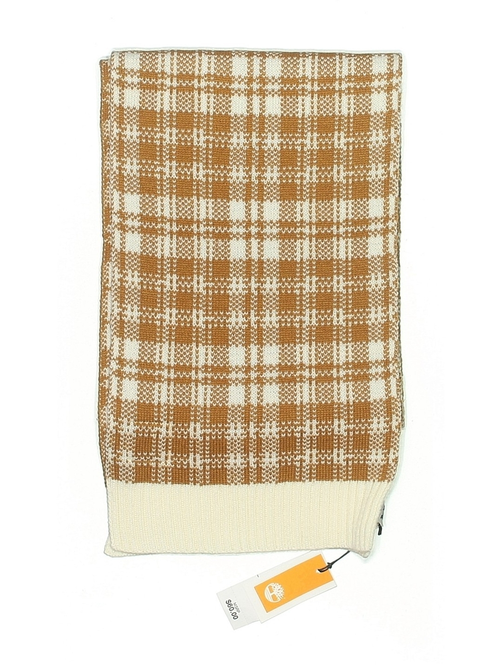 Timberland Brown & Cream Plaid Knit Scarf/Unisex NWT - Picture 2 of 3